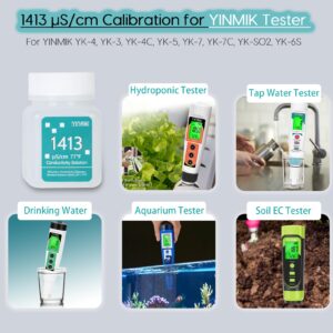 YINMIK 1413 μS/cm Calibration Solution, Conductivity Salt Standard Buffer Solution for 5 in 1 Salinity Tester, EC Meter, TDS Meter, 7 in 1 Multi-Parameter Tester Calibration, 4 Bottles of 50mL