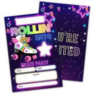 nyctug roller skating theme birthday invitation, 4 x 6 inch, 20 pack, heavy weight coated paper, advanced printing technology