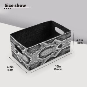 Oyihfvs Snake Skin Black White 2 PCs Rectangle Foldable Felt Storage Bin, Collapsible Cube with Handles Thick Fabric Box Organizer Clothes Supplies for Home