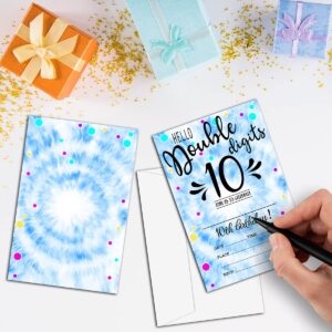 NYCTUG Double Digits 10Th Fill-In Birthday Invitation(4" X 6"), Tie Dye Birthday Double-Sided Party Invites- 20 Invitations With Envelopes-Party Supplies-A15