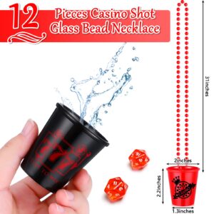 Kingdder 12 Pcs Casino Shot Glass Necklace on Beaded Plastic Shot Necklace Cup Shot Glasses Casino Themed Party Favors, Graduation Las Vegas Party Decoration, 4 Styles(Casino)