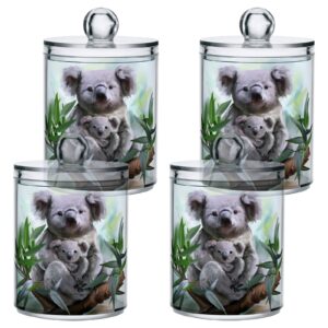 2 Pack Qtip Dispenser Apothecary Jars Bathroom Organizer, Koala and Baby Leaves Qtip Holder Storage Canister Plastic Acrylic Jar for Cotton Ball/Swab/Rounds