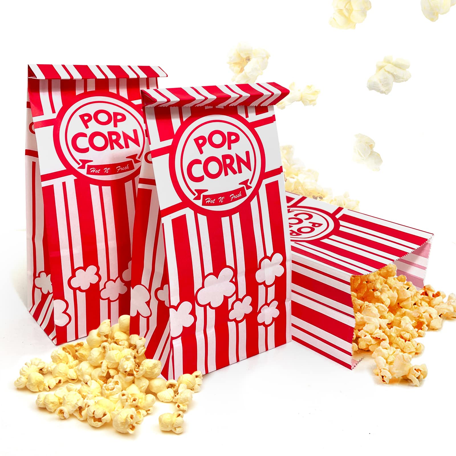 Keriqi Flat Bottom Popcorn Bags, 300 Pcs Paper Popcorn Bags for Family Movie Night Baseball Themed Carnival Christmas Birthday Party