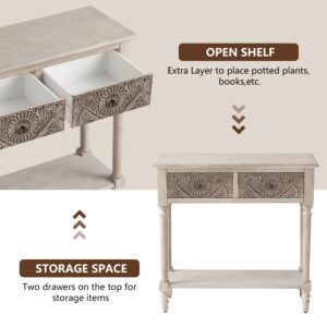 COSIEST Console Table with 2 Drawers, MDF Narrow Entryway Table with Storage Shelf, Wood Accent Sofa Table for Living Room, Entrance, Hallway, Couch, Light Grey