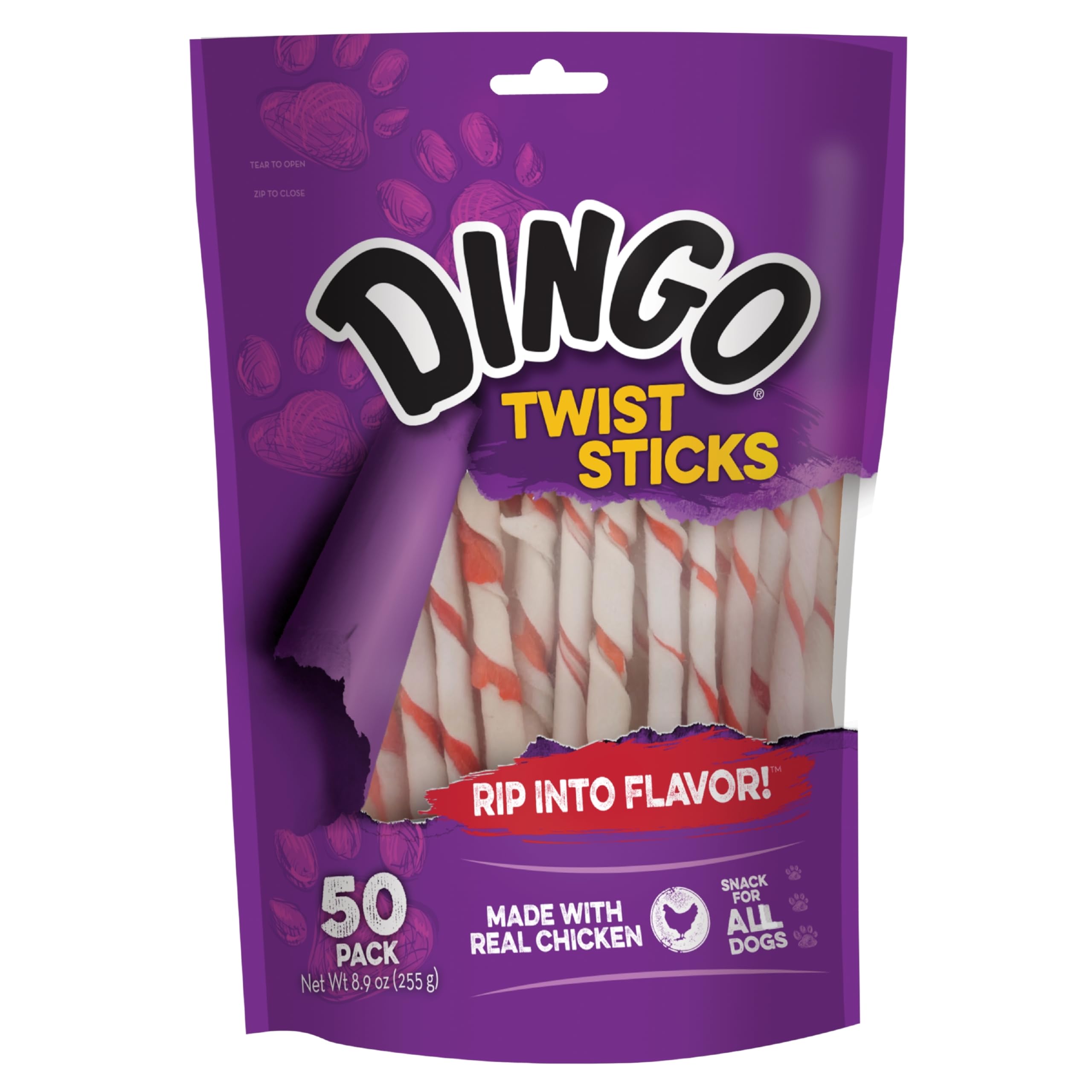 Dingo Twist Sticks 200 Count, Rawhide for Dogs, Made with Real Chicken (4 Packs of 50 Count)