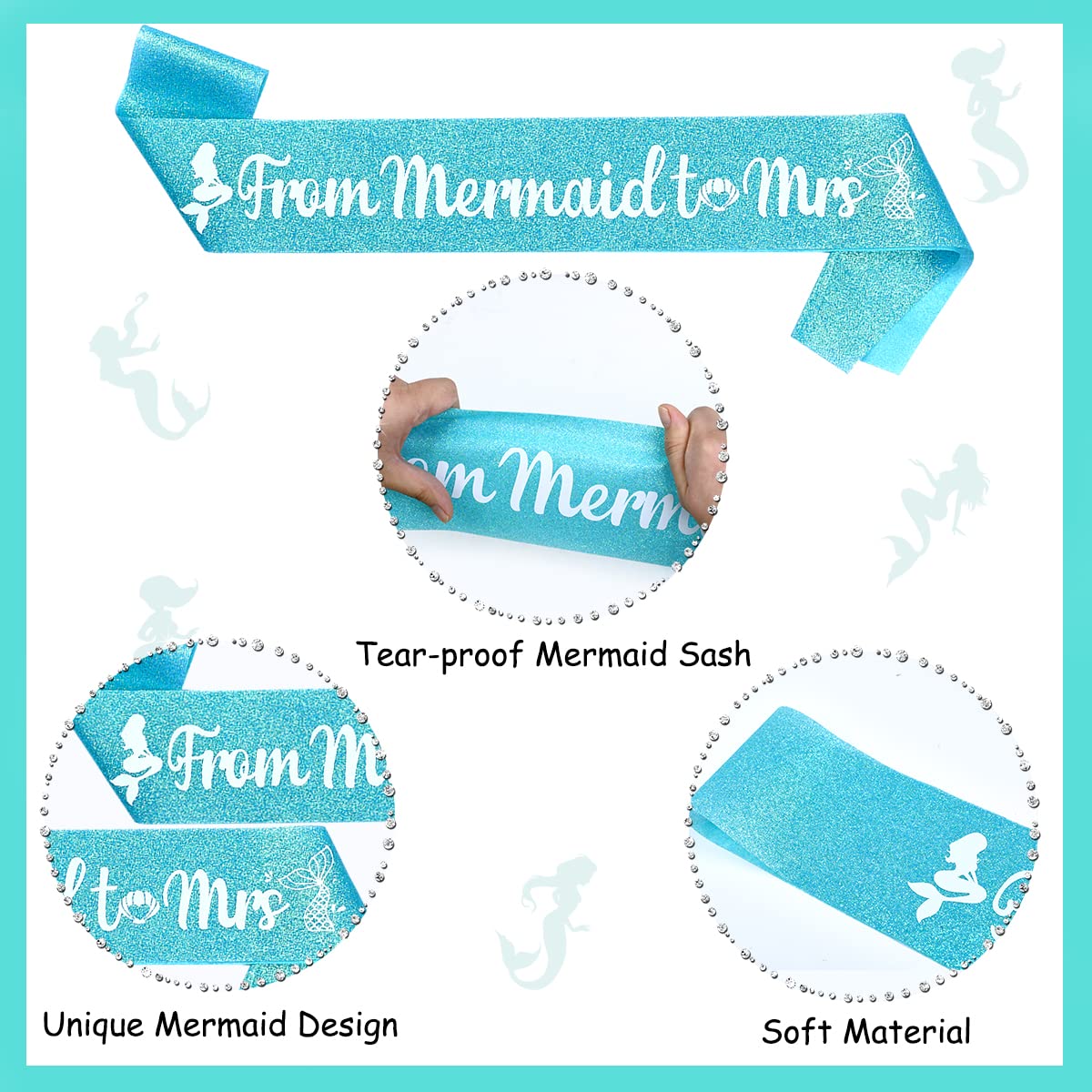 Mermaid Bridal Bachelorette Party Sash Teal Blue Glitter From Mermaid to Mrs Sash Mermaid Bachelorette Party Sash Mermaid Bridal Shower Party Supplies for Engagement Wedding Party Decorations