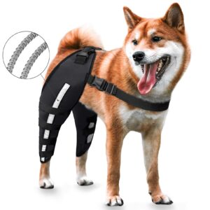 mewmewland dog knee braces for pain ccl, acl, arthritis, extra support, dog acl brace hind legs with metal side stabilizers, black medium