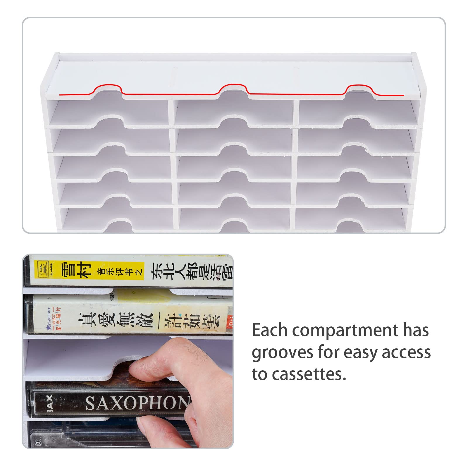 Sanfurney 51-Slot Cassette Tape Storage, Desktop Rack Audio Tape Organizer, Wall-Mounted Cassette Holder