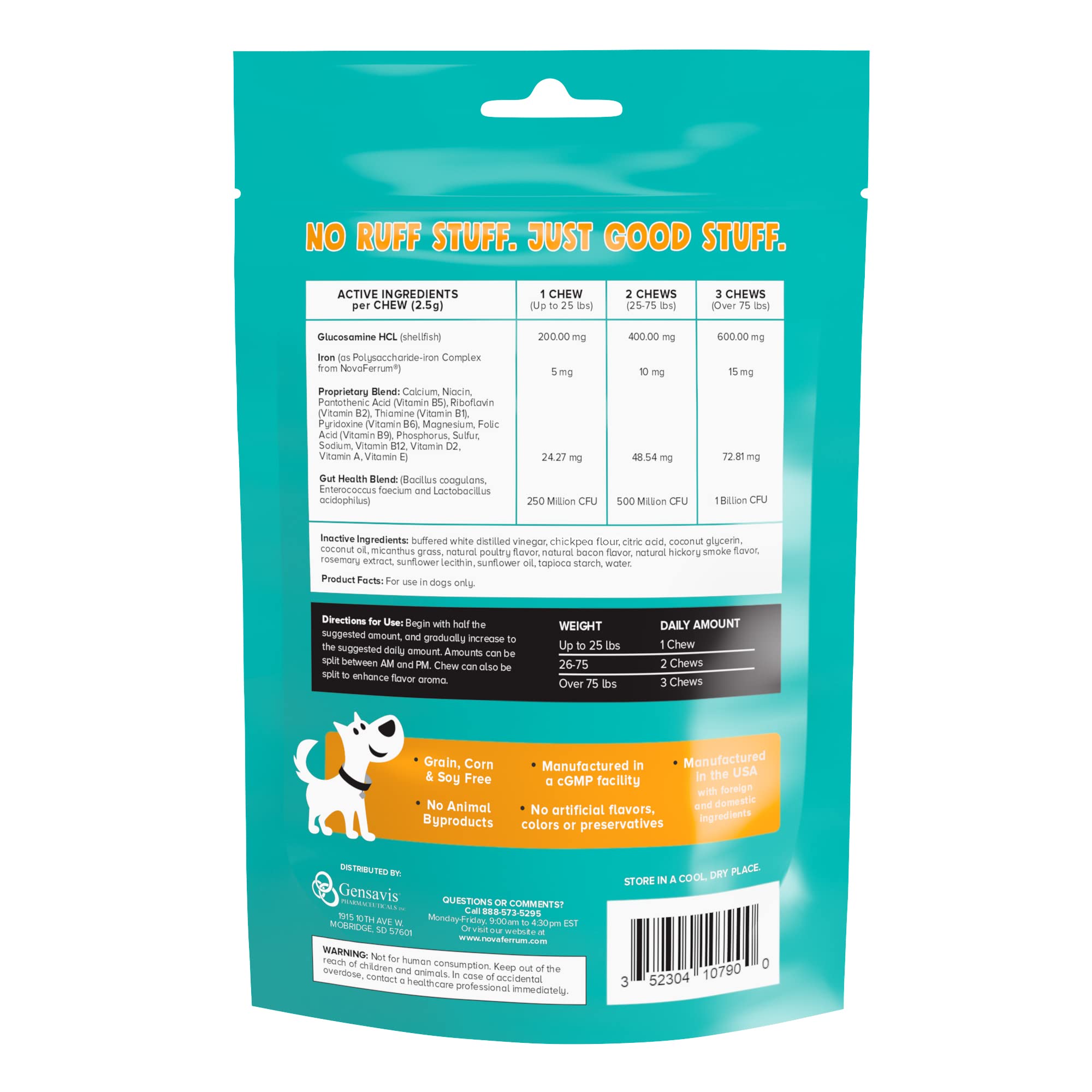 NovaFerrum Bow Wow | 18-in-1 Multifunctional with Iron Supplement for Dogs | Blood Support for Anemia | Glucosamine | Probiotics | Antioxidants | Chicken Flavor | 90 Chews