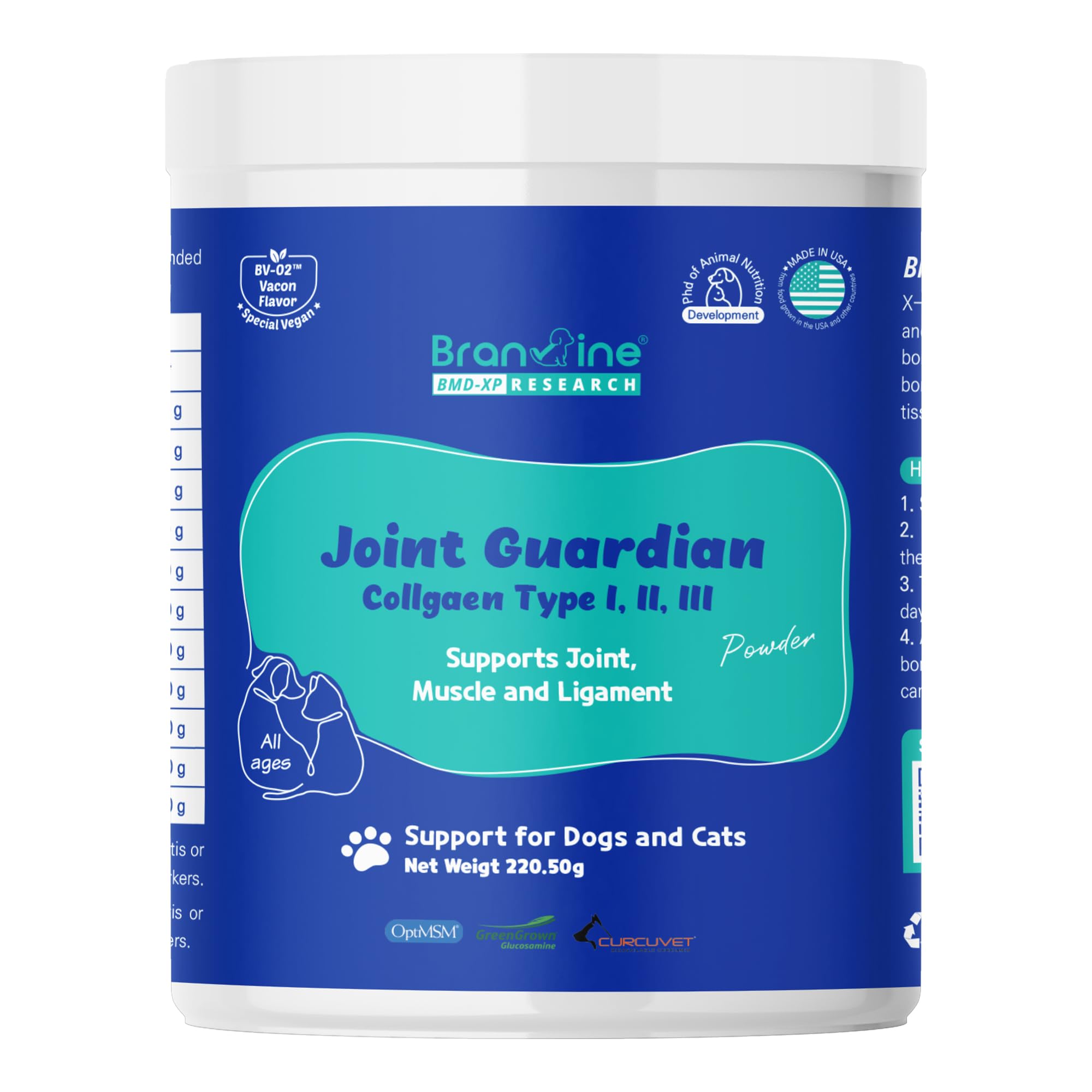 Branvine Joint Guardian for Cats and Dogs - Supports Joint, Muscle and Ligament (220.5g) with OptiMSM®, Curcuvet®, Collagen I,II,III (Joint)