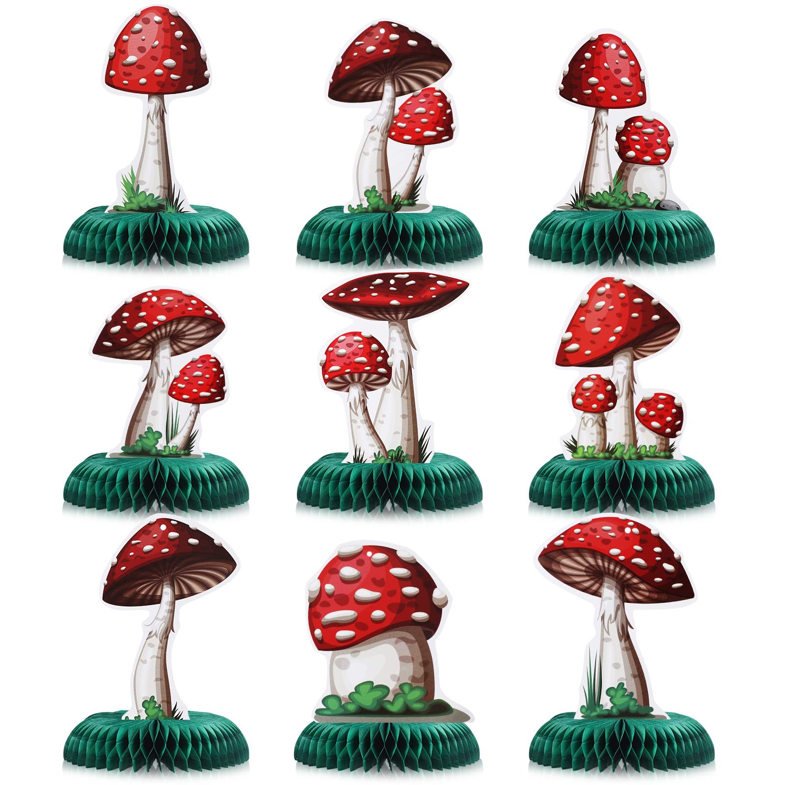 Hanaive 9 Pieces Mushroom Party Decorations Mushroom Honeycomb Centerpieces Table Topper Mushroom Party Supplies Wonderland Party Decor for Baby Shower Birthday Christmas Home Decor