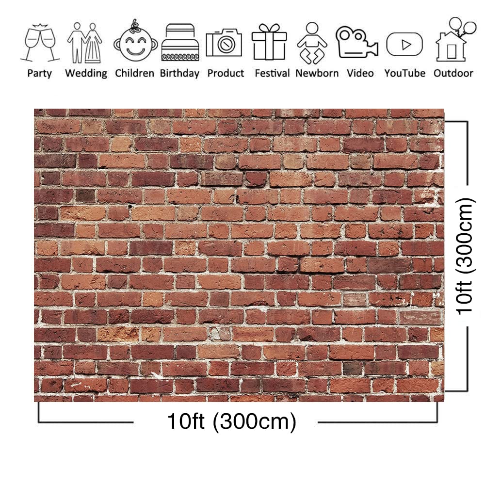 LTLYH 10x10ft Red Brick Wall Photography Backdrop Photo Background Kids Birthday Cake Smash Photoshoot Wedding Graduation Party Photographer Photo Booth Studio Props Banner 080