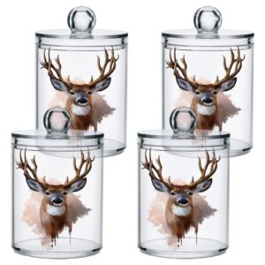 2 Pack Qtip Dispenser Apothecary Jars Bathroom Organizer, Deer Antlers Qtip Holder Storage Canister Plastic Acrylic Jar for Cotton Ball/Swab/Rounds