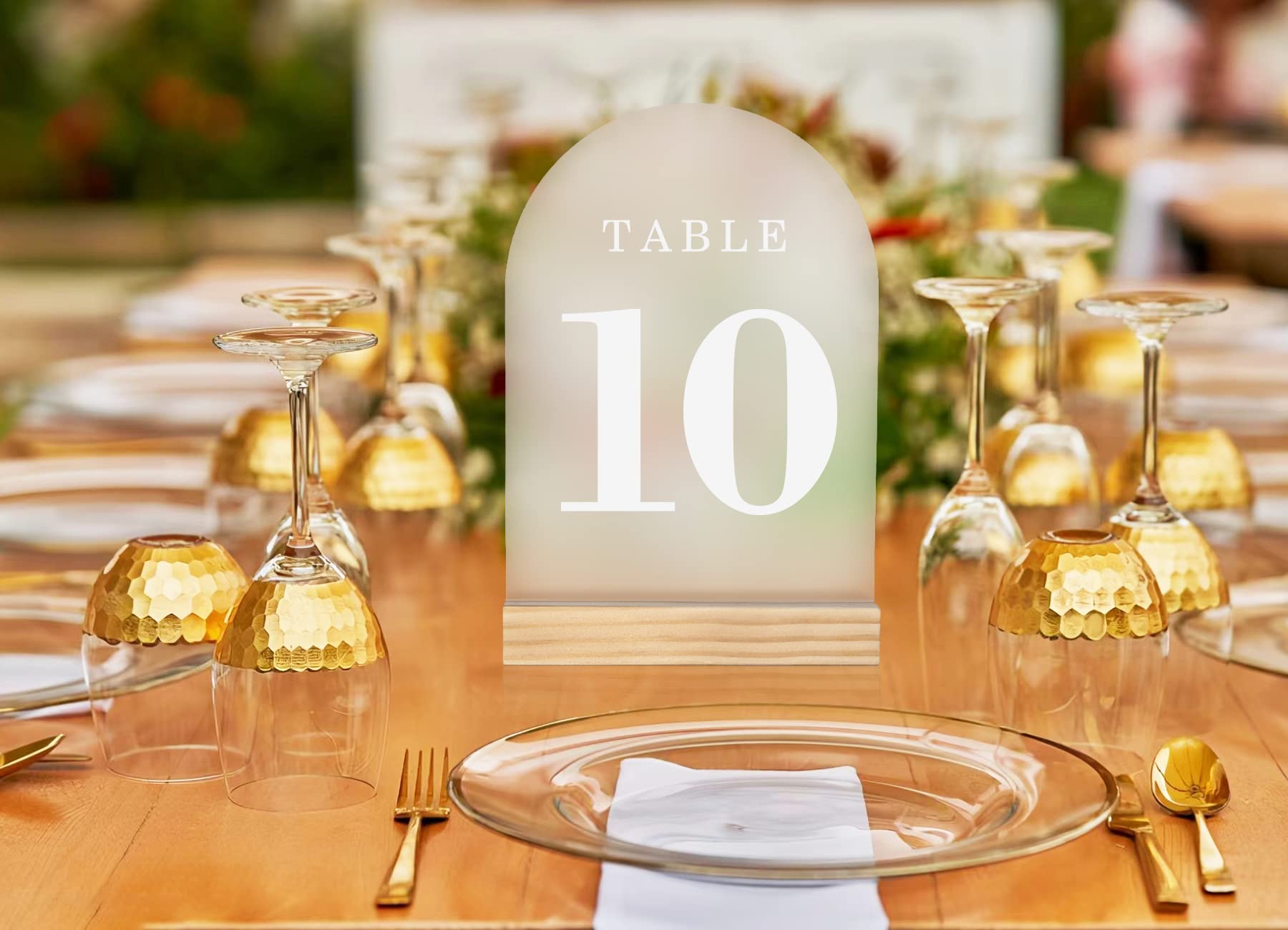 Frosted Arch Wedding Table Numbers with Wooden Stands Holders, 5x7" Acrylic Signs and Holders, Perfect for Centerpiece, Reception, Decoration, Party, Anniversary, Event (Frosted White Font, Number 1-20)