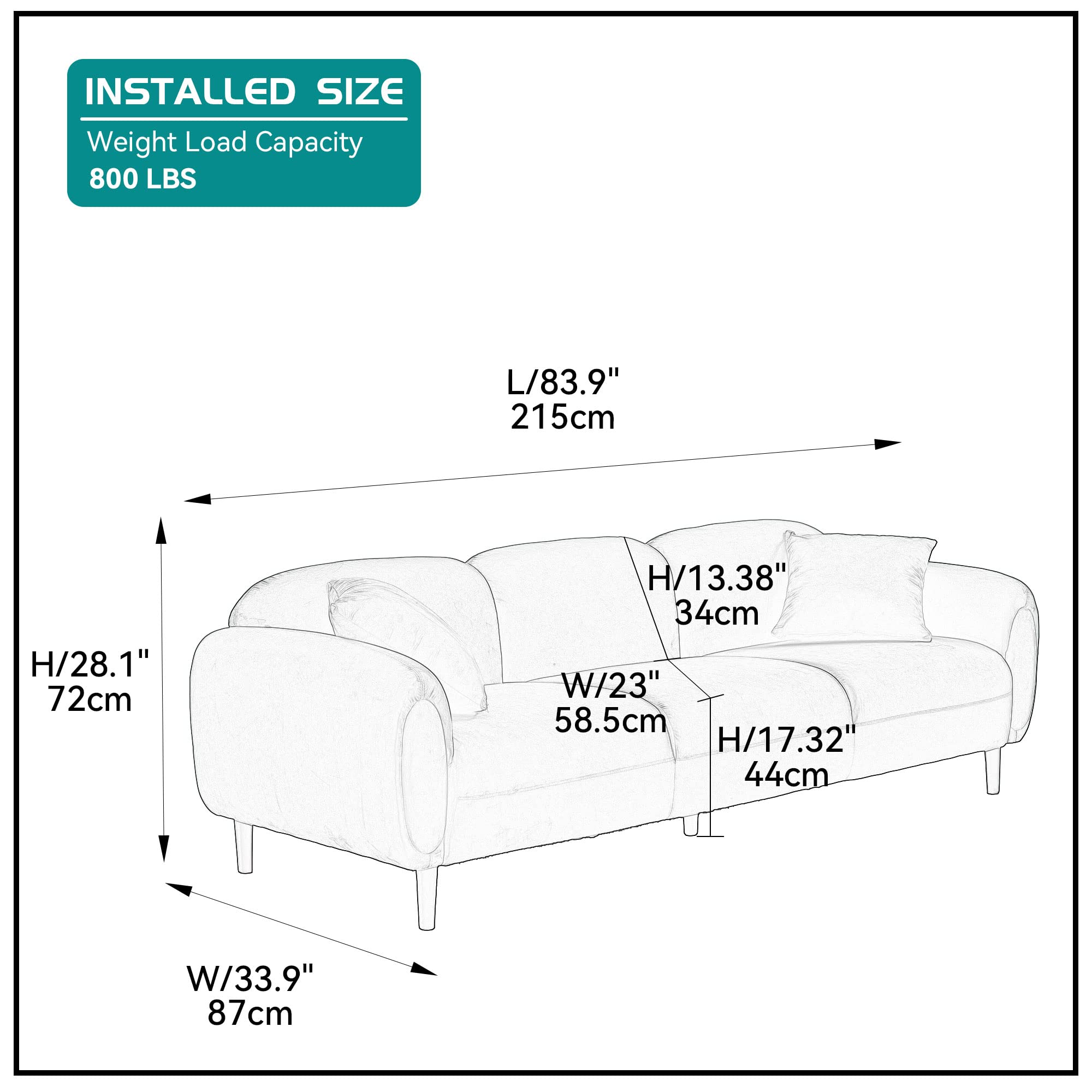 kevinplus 84'' Beige Velvet Sofa Couch for Living Room, Modern Mid-Century Cute 3 Seater Sofa with 2 Pillows, Small Sofa Couch for Bedroom Apartment Small Space, Solid Wooden Legs, Beige