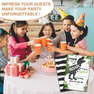 NYCTUG Stomp Chomp Roar Dinosaur Fill-In Birthday Invitation(4" X 6"), T-Rex Double-Sided Party Invites-20 Invitations With Envelopes-Party Supplies-A03