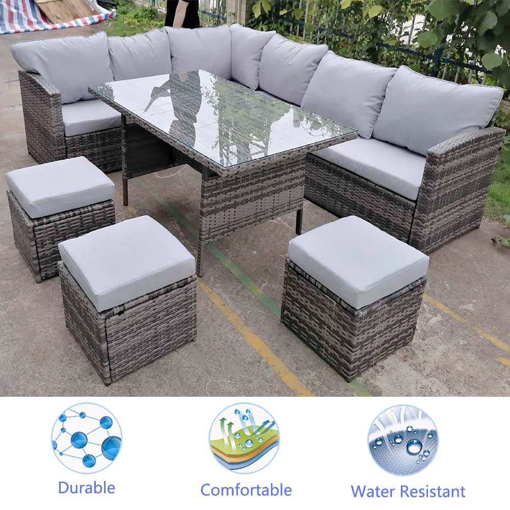 TECOSARA Outdoor Cushion Covers Replacement 10 Pcs Patio Cushion Covers fit for 4-Seater Wicker Rattan Sectional Couch Sofa Outdoor Cushion Slipcovers Set Seat and Back Cover Only, Grey