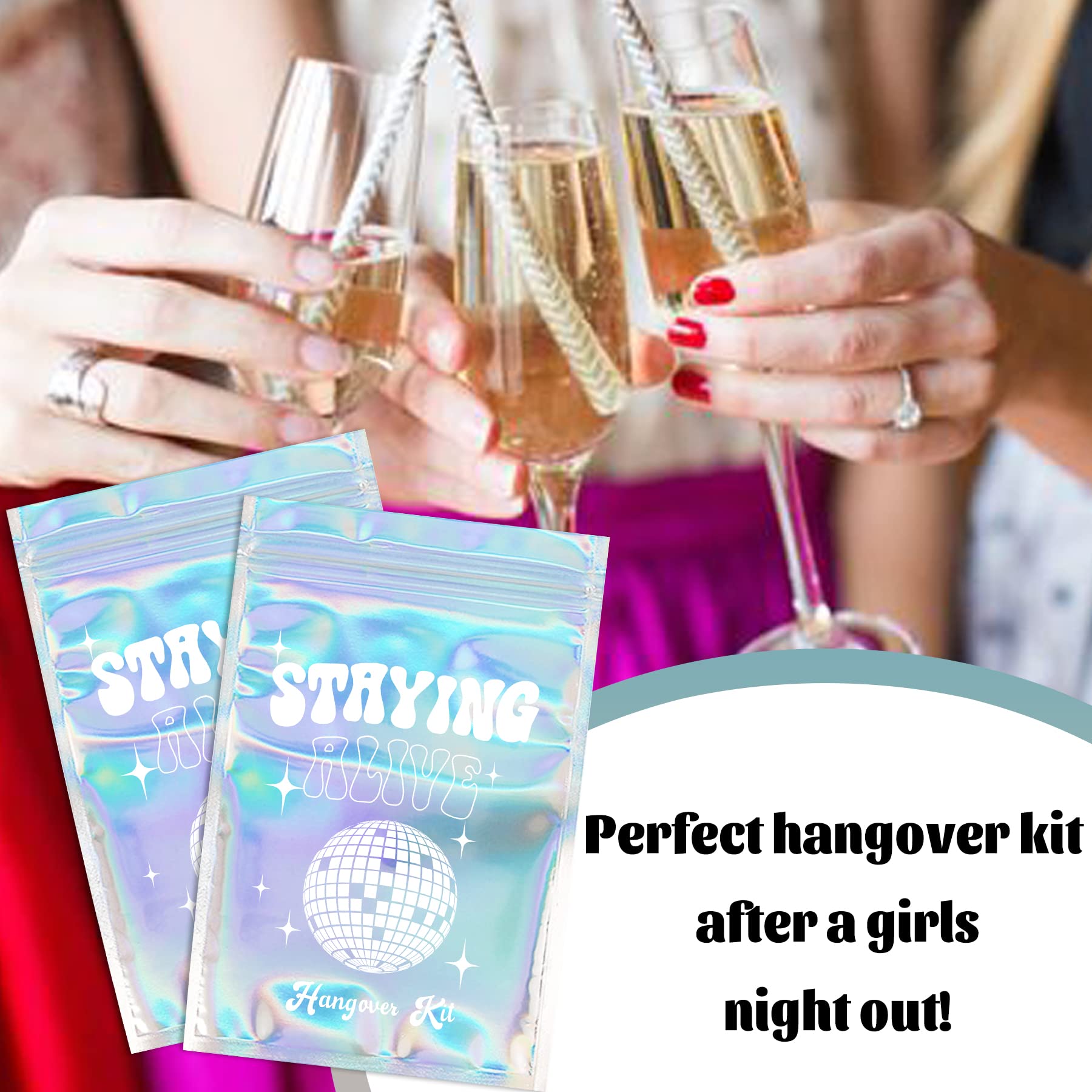 KARAQY Stayin' Alive Hangover Kit Bags, Last Disco Empty Hangover Bags Recovery Kit Bags for Bachelorette Party Wedding Bridal Shower Engagement Party Favors Supplies Decorations