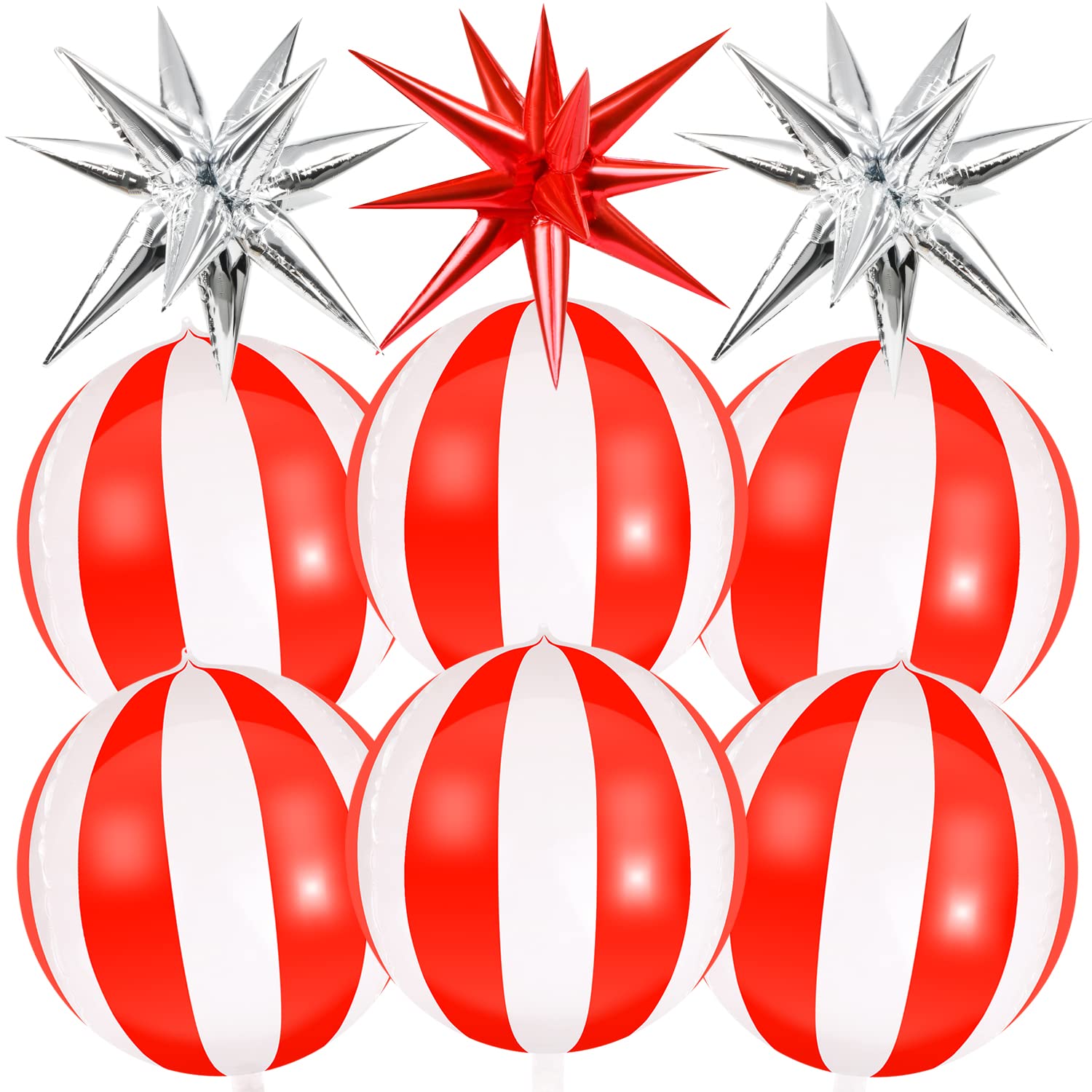 9 Pack Circus Balloons - LIYDE Circus Decorations Star Balloons Circus Theme Party Decorations Carnival Decorations 22 Inch 360 Degree 4D Carnival Balloons (White and Red)