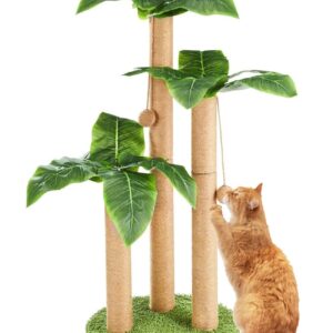 BNOSDM 35" Tall Cat Scratching Posts for Adult Cats Coconut Tree 3 Sisal Rope Claw Scratcher Dangling Ball Kitten Scratch Post Kitty Activity Center for Indoor Outdoor Cats Kittens