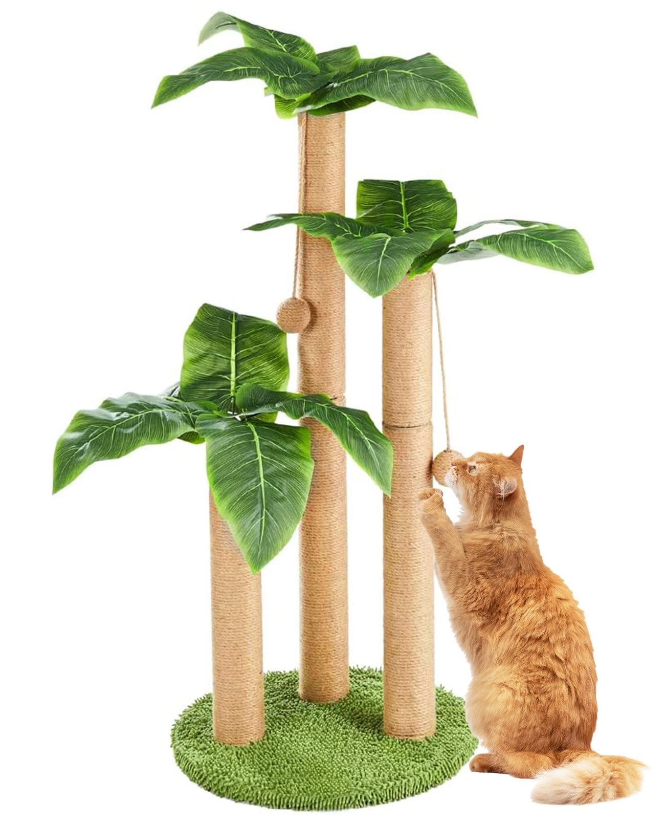 BNOSDM 35" Tall Cat Scratching Posts for Adult Cats Coconut Tree 3 Sisal Rope Claw Scratcher Dangling Ball Kitten Scratch Post Kitty Activity Center for Indoor Outdoor Cats Kittens