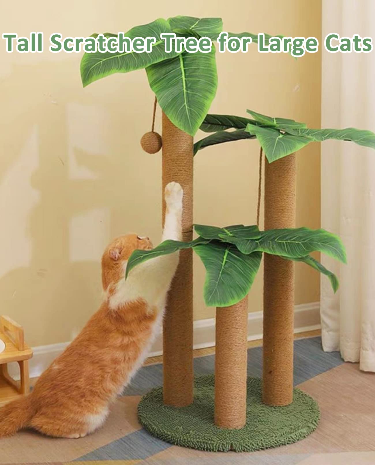 BNOSDM 35" Tall Cat Scratching Posts for Adult Cats Coconut Tree 3 Sisal Rope Claw Scratcher Dangling Ball Kitten Scratch Post Kitty Activity Center for Indoor Outdoor Cats Kittens