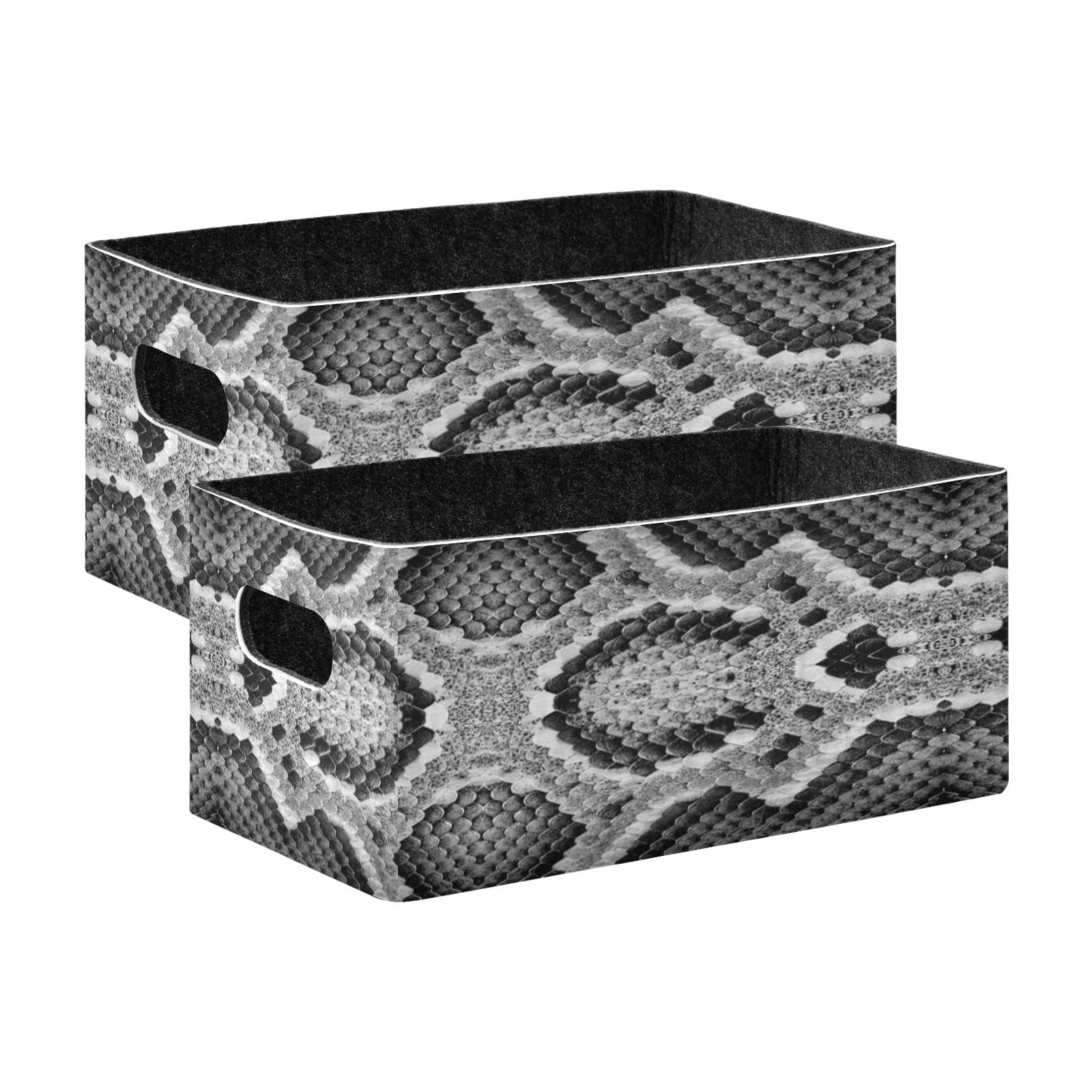 Oyihfvs Snake Skin Black White 2 PCs Rectangle Foldable Felt Storage Bin, Collapsible Cube with Handles Thick Fabric Box Organizer Clothes Supplies for Home