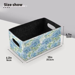 Oyihfvs Watercolor Turquoise Hydrangea Seamless Blue Flowers Texture 2 PCs Rectangle Foldable Felt Storage Bin, Collapsible Cube with Handles Thick Fabric Box Organizer Clothes Supplies for Home