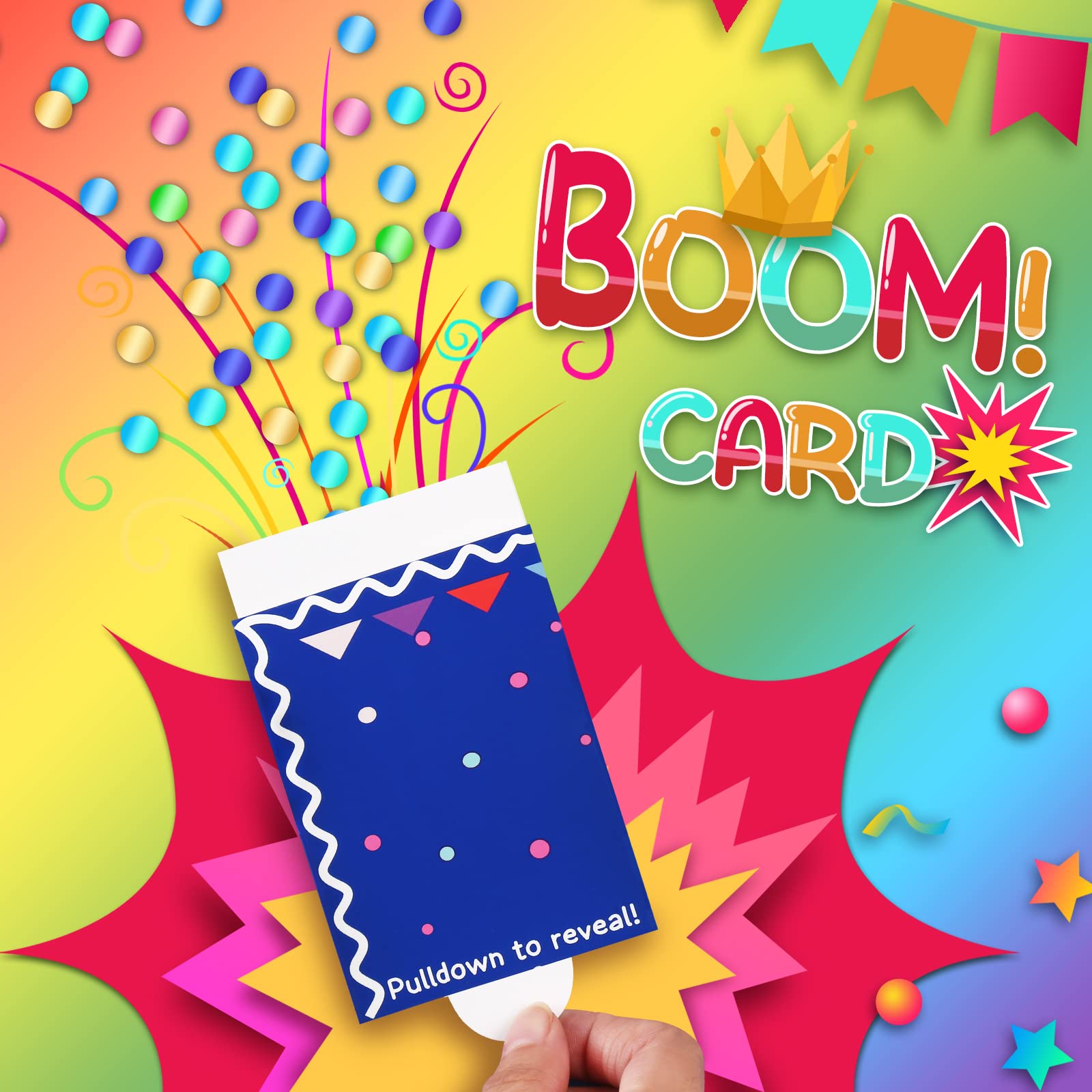 OSOMEPOP BOOM Birthday Card, Exploding Confetti Birthday Card, Musical Birthday Card, 3D Pop Up Card with Light, Blowable Candle, and Happy Birthday Song Handmade Greeting Card for Women or Men