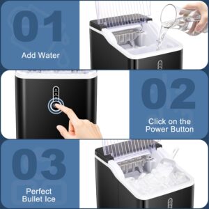 Ice Makers Countertop, Portable Ice Makers Countertop with Self-Cleaning,9 Bullet Cubes Ready in 8 Mins,26lbs/24H，with Ice Scoop and Ice Basket，for Home Kitchen Camping RV.(Black)