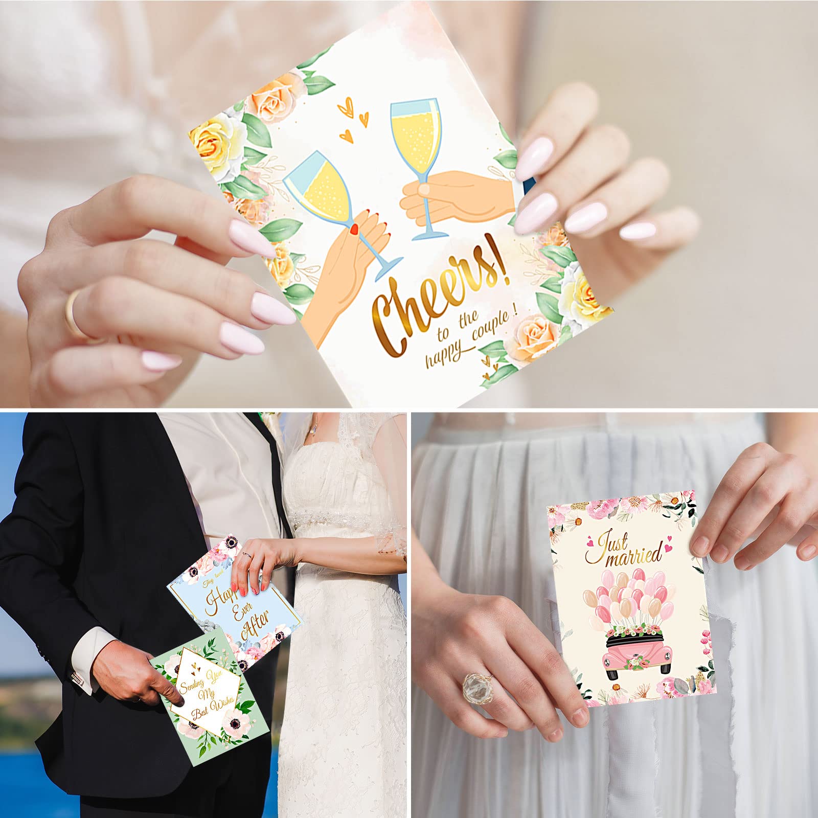 24 Pcs Wedding Cards for Bride and Groom Assorted Wedding Greeting Cards with White Envelopes Wedding Congratulations Card Bulk for Bridal Shower Newlywed Wedding Congratulations, 4.5 x 6.2 Inch