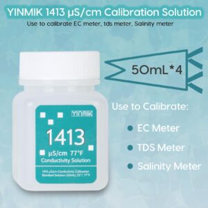 YINMIK 1413 μS/cm Calibration Solution, Conductivity Salt Standard Buffer Solution for 5 in 1 Salinity Tester, EC Meter, TDS Meter, 7 in 1 Multi-Parameter Tester Calibration, 4 Bottles of 50mL