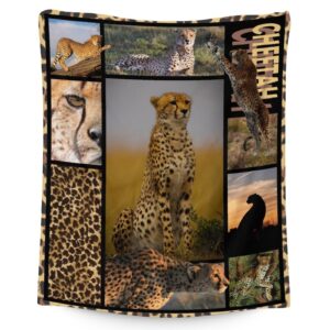 cheetah blanket for kids, aldults - soft, fuzzy & cozy - 50"x60" throw size blankets for sofa, work - brown cute warm throw blankets gifts