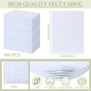 Rtteri White Felt Sheets Felt Fabric Sheets 9 x 12 Inch Bulk, Soft Felt Squares 1 mm Thick Felt for DIY Craft Sewing Patchwork School Crafting Projects Decoration (White, 100 Pcs)