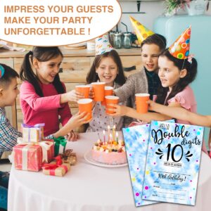 NYCTUG Double Digits 10Th Fill-In Birthday Invitation(4" X 6"), Tie Dye Birthday Double-Sided Party Invites- 20 Invitations With Envelopes-Party Supplies-A15