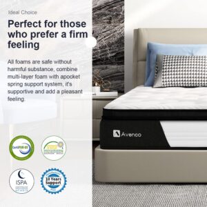 Avenco Twin XL Mattresses 10 Inch, Hybrid Mattress Medium Firm, XL Twin Mattress in a Box with Gel-Infused Memory Foam&Pocketed Springs, Motion Isolation, Breathable Knit Fabric, Strong Edge Support