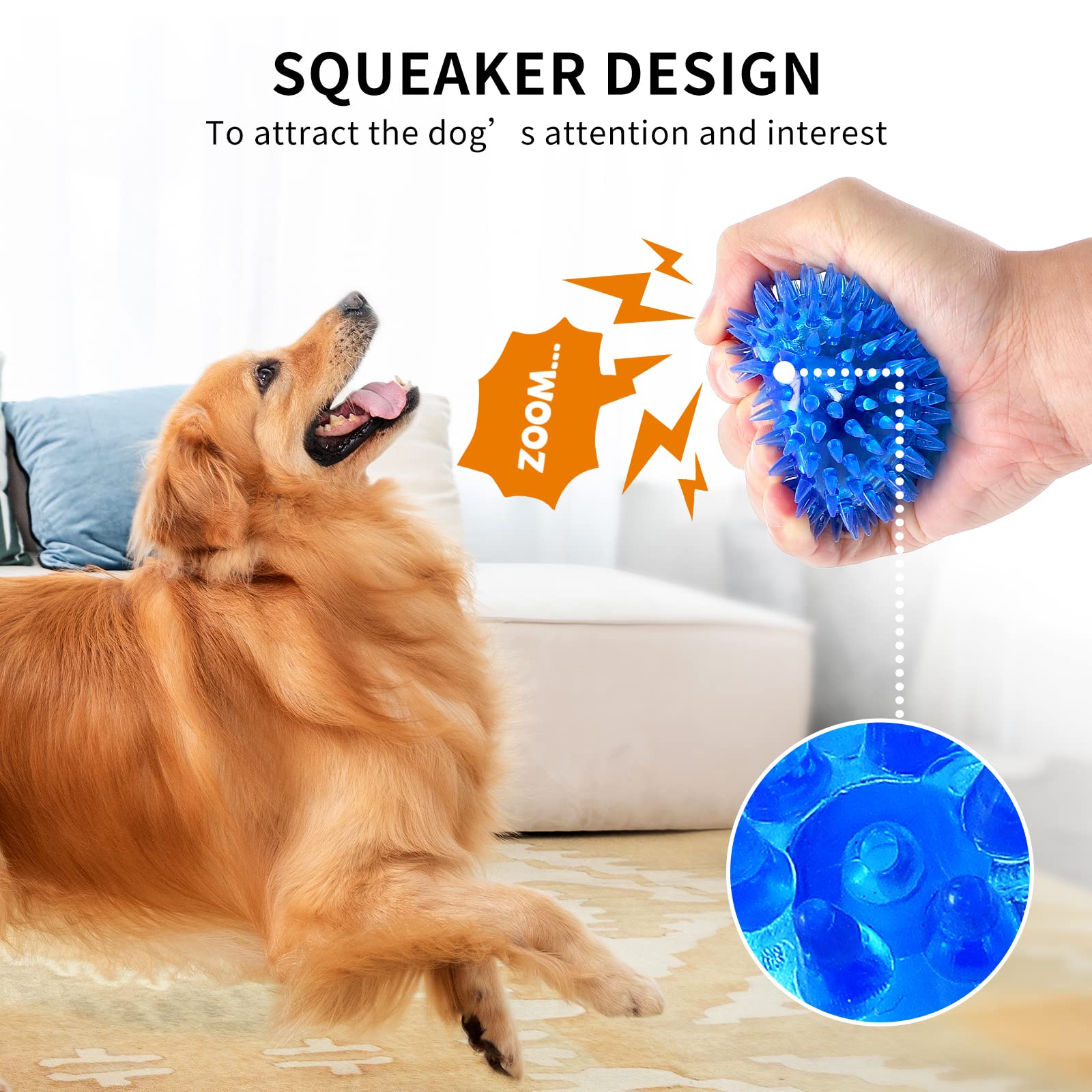 ME.FAN 3.5'' Squeaky Dog Toy Balls [8 Pack] Spiky Dog Balls/Puppy Chew Toys for Cleaning Teeth and Gum Health/Squeaker Ball Toys for Aggressive Chewers