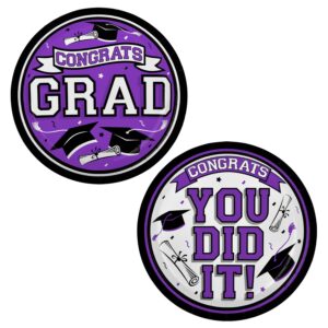 gatherfun 2024 graduation party supplies purple dinnerware disposable paper plates for congrats grad party decorations, serve 80