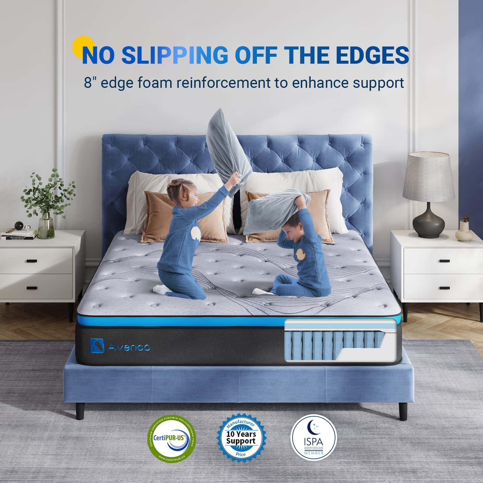 Avenco California King Mattress, 12 Inch Cal King Hybrid Mattress in a Box, Medium Firm Pocket Spring and Gel Memory Foam Mattress, Edge Support, CertiPUR-US Certified