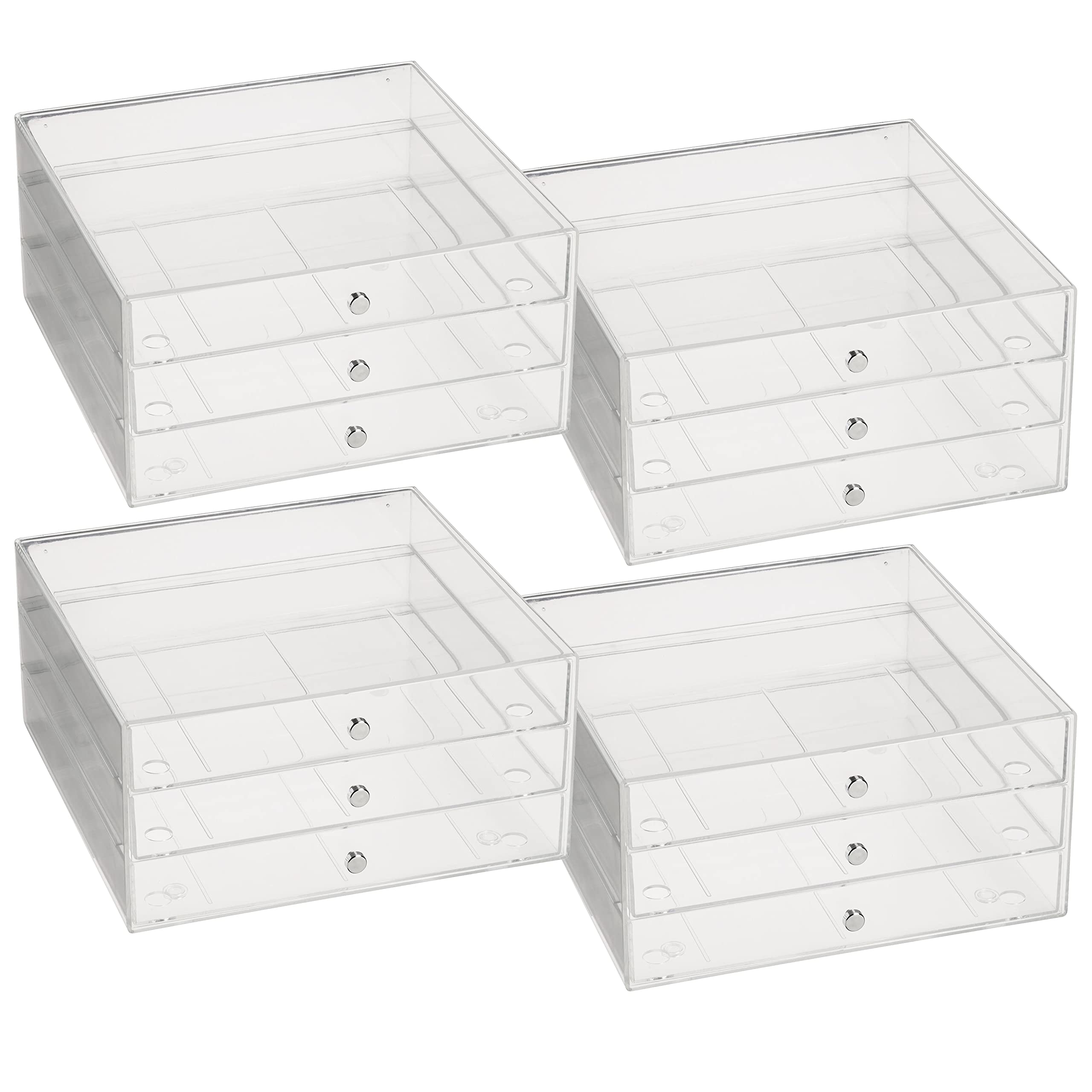 Simply Tidy Clear 3-Drawer Organizer Organize Cosmetics, Stationary, and Arts & Crafts - Bulk 4 Pack