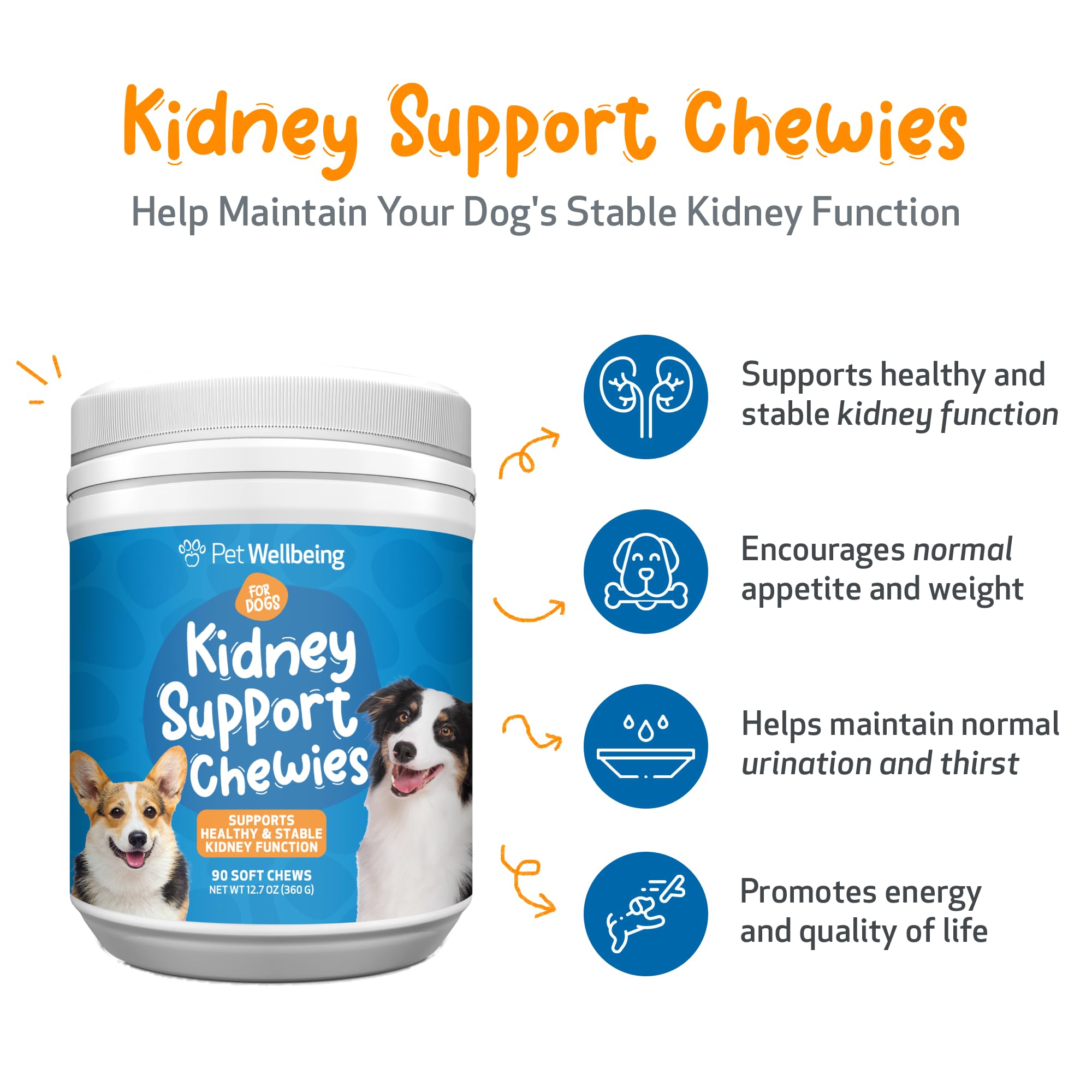 Pet Wellbeing Kidney Support Chewies for Dogs - Vet-Formulated - Supports Healthy Kidney (Renal) Function in Dogs - 90 Soft Chews