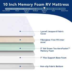 Opoiar 10 Inch RV Mattress Short King,Cooling Gel Memory Foam Mattress,Medium Firm Mattress in a Box,for RV/Camper/Trailer/Truck Mattress,Pressure Relief,Made in USA,CertiPUR-US Certified