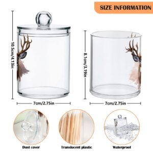 2 Pack Qtip Dispenser Apothecary Jars Bathroom Organizer, Deer Antlers Qtip Holder Storage Canister Plastic Acrylic Jar for Cotton Ball/Swab/Rounds