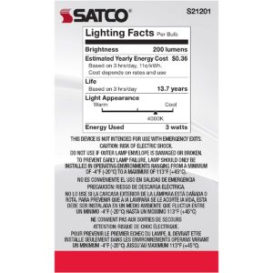 Satco 3-Watt LED E12 Light Bulb, 4000K, 15000 Hour Rating, Dimmable