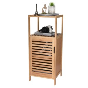 whole housewares bamboo shoe rack cabinet - shelf storage with doors for bathroom, bedroom, and kitchen- freestanding entryway organizer furniture - multi-tier wood cabinets for small spaces