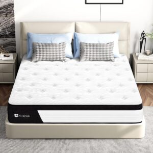 avenco twin xl mattresses 10 inch, hybrid mattress medium firm, xl twin mattress in a box with gel-infused memory foam&pocketed springs, motion isolation, breathable knit fabric, strong edge support