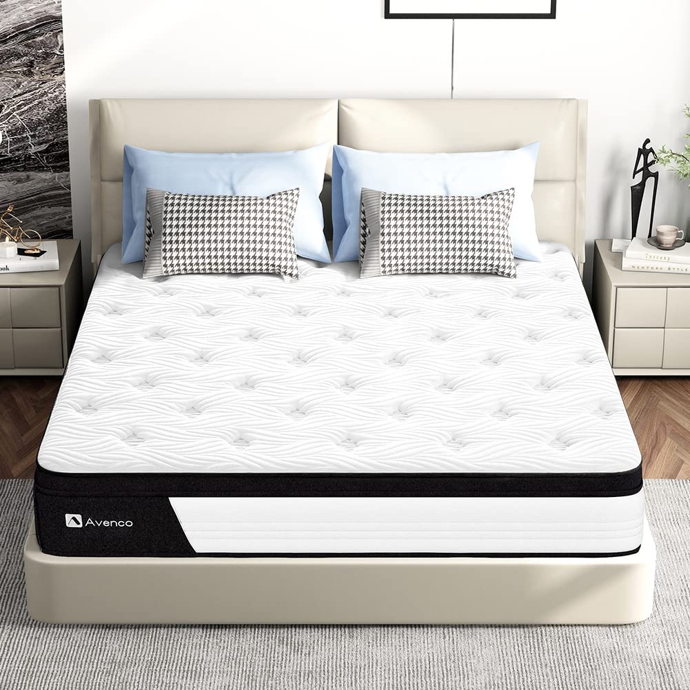 Avenco Twin XL Mattresses 10 Inch, Hybrid Mattress Medium Firm, XL Twin Mattress in a Box with Gel-Infused Memory Foam&Pocketed Springs, Motion Isolation, Breathable Knit Fabric, Strong Edge Support