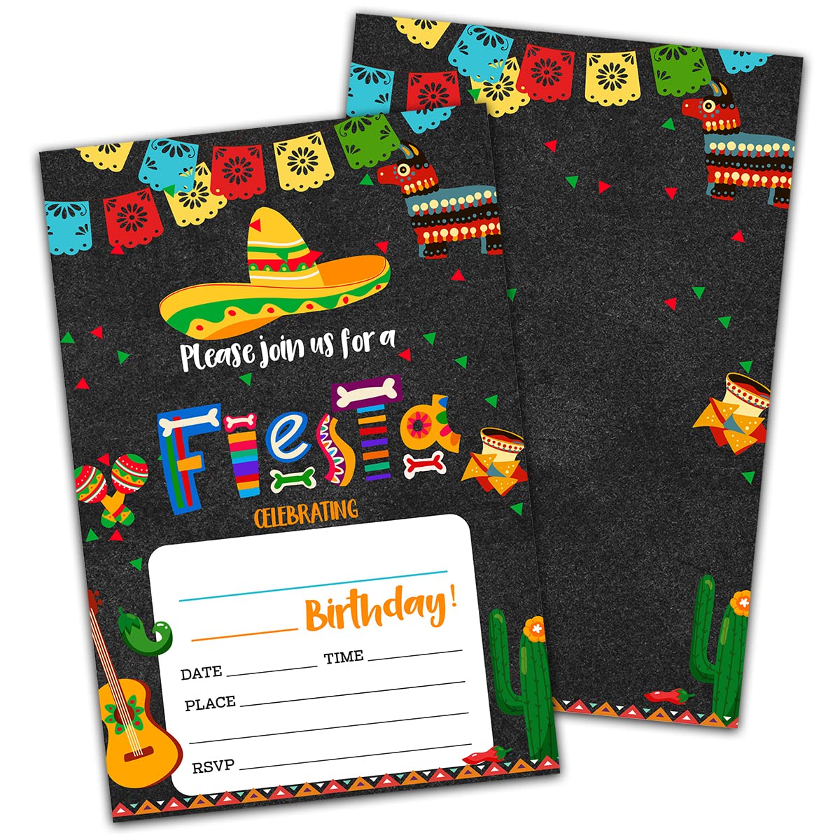 NYCTUG Fiesta Theme Fill-In Birthday Invitation(4" X 6"), Cactus Birthday Double-Sided Party Invites-20 Invitations With Envelopes-Party Supplies-A01