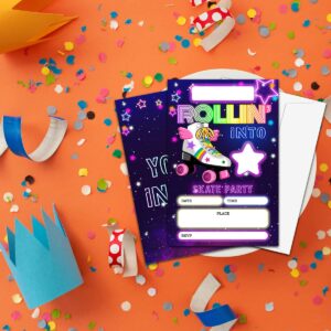 NYCTUG Roller Skating Theme Birthday Invitation, 4 x 6 Inch, 20 Pack, Heavy Weight Coated Paper, Advanced Printing Technology