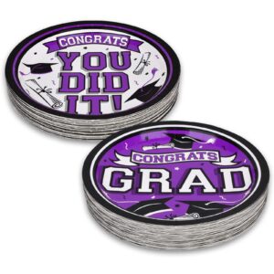 Gatherfun 2024 Graduation Party Supplies purple Dinnerware Disposable Paper Plates for Congrats Grad Party Decorations, Serve 80